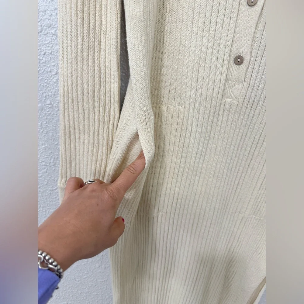 Free People FP BEACH Free Fall Sweater Maxi Slit Ribbed Dress Tan Size S